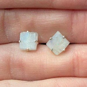 Rough Moonstone Sterling Silver Earring, Flashy Stone, Elegant Jewelry, Healing